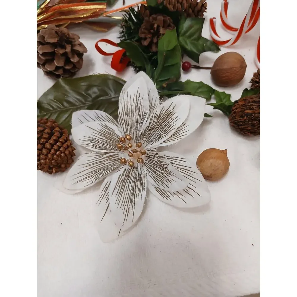 VNTG Christmas Decor Accessories Rose Pine cones Ribbons‎ Candycane Candles Nuts